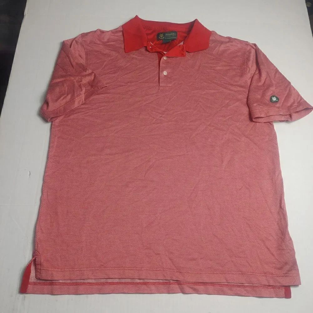 Brooks Brothers Mens St Andrews Links Polo Shirt Red White Short Sleeve LARGE